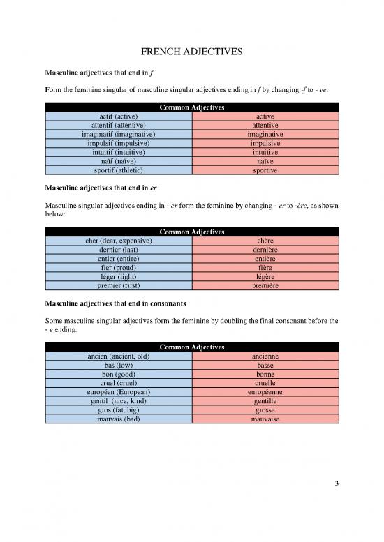 French Adjectives List Pdf 102518 French Adjective Chart