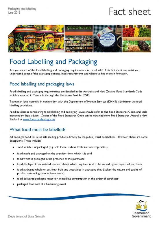 Fact Sheet Packaging And Labelling