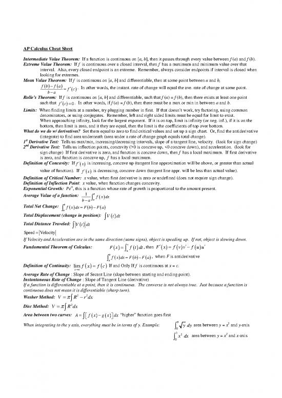 Calculus Pdf 168654 Ap Calculus Cheat Sheet