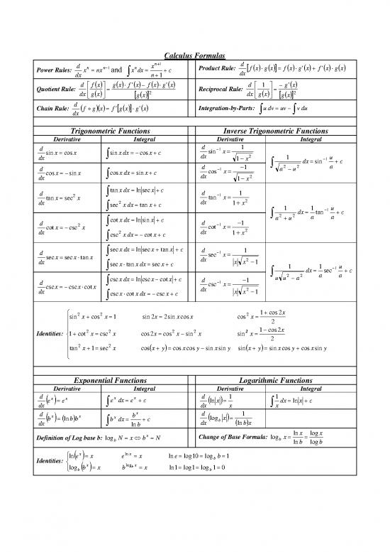 Calculus Pdf 168784 Calculus Formulas