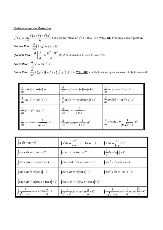 Calculus Pdf 168654 Ap Calculus Cheat Sheet