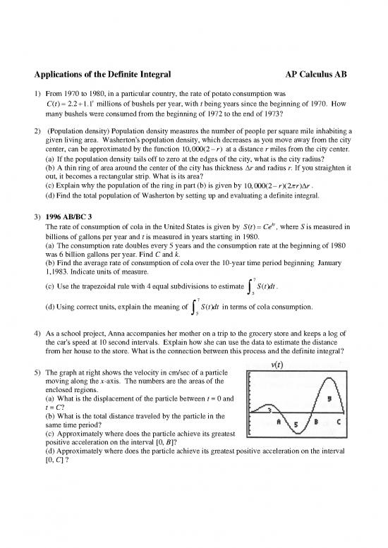 Calculus Pdf Download 172650 Application Of Definite Integrals Worksheet
