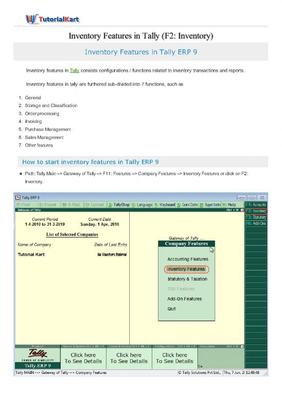 Inventory Features In Tally