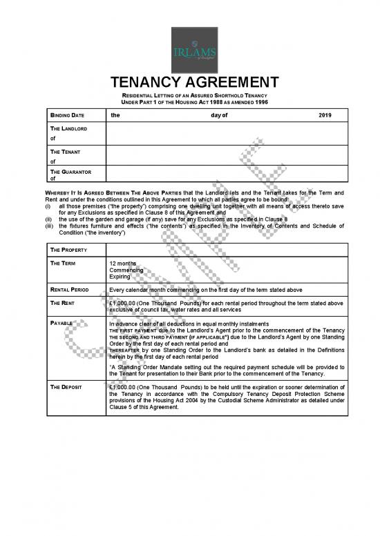 Agreement Contract Sample 202991 Draft Tenancy Agreement