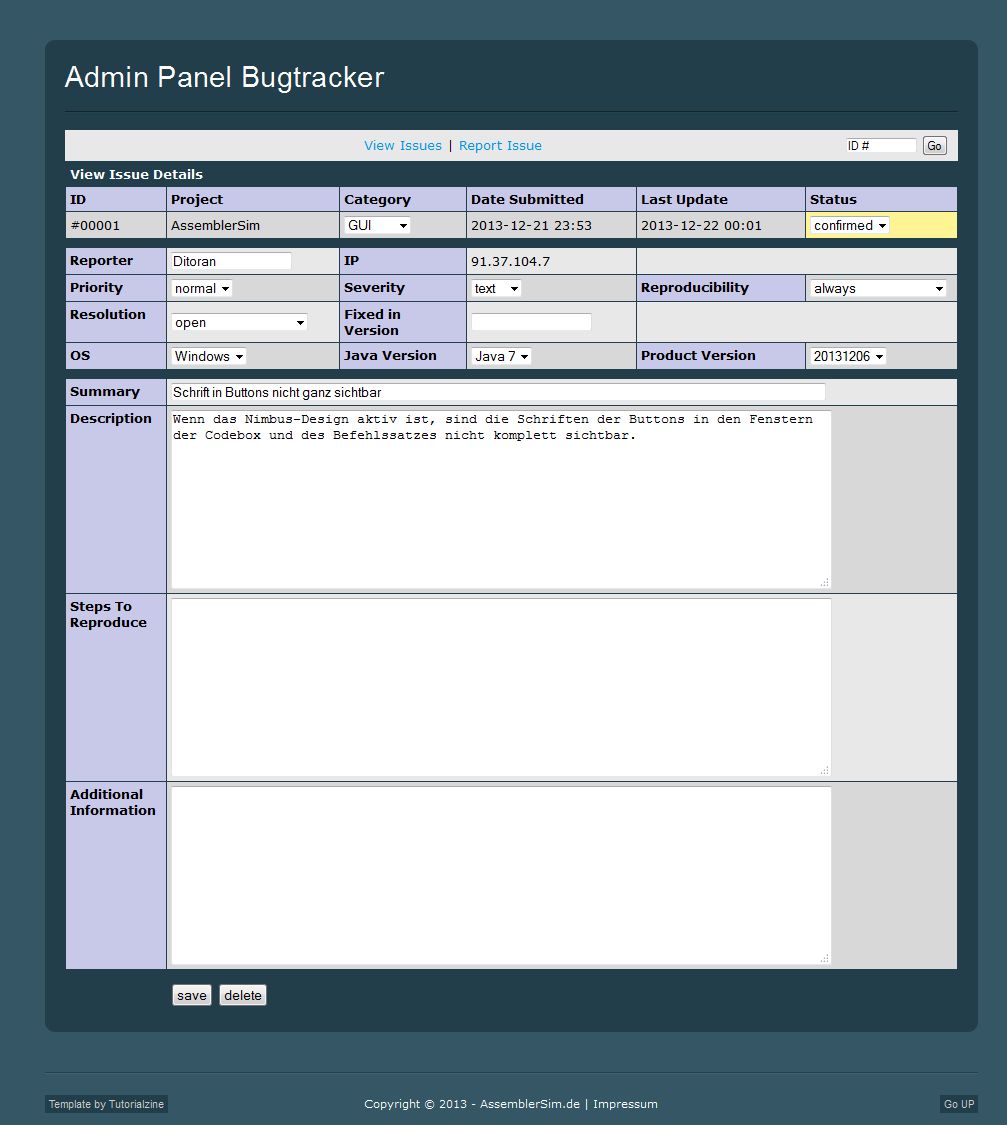 PHP Bugtracker fertiggestellt Jahnke.im