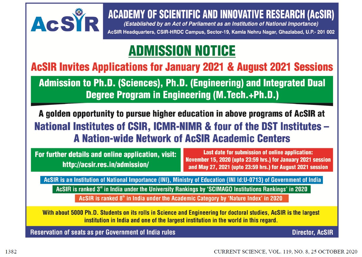 AcSIR Admission Notice @Jaivikshastram - Jaivikshastram Education ...