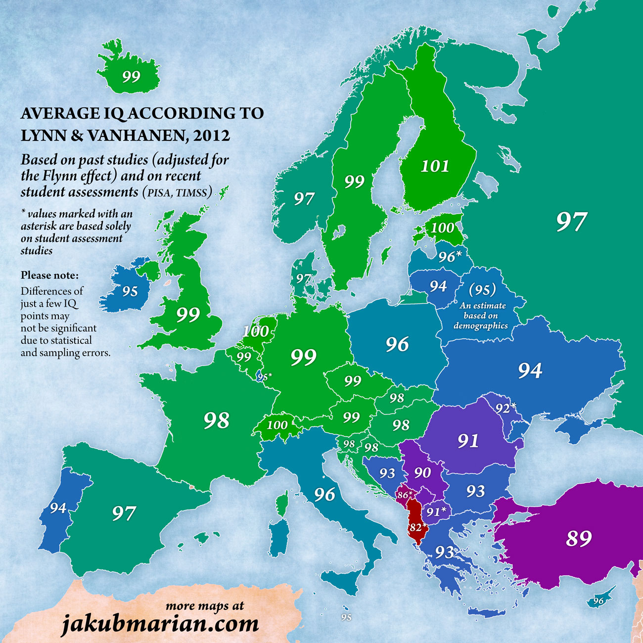 Iq Map Of Europe Average IQ in Europe by country (map)