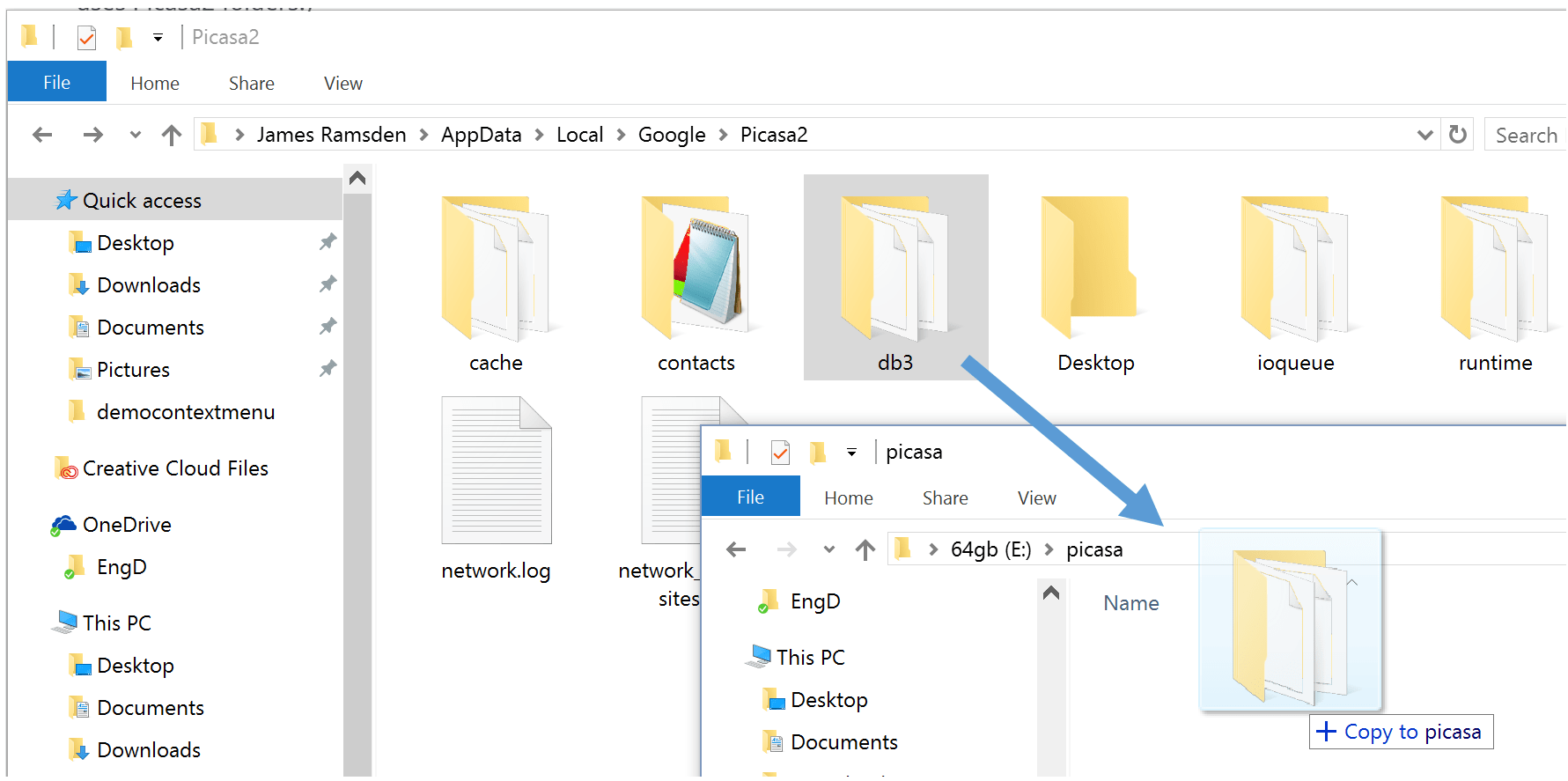 How to move the Picasa database to another drive James Ramsden