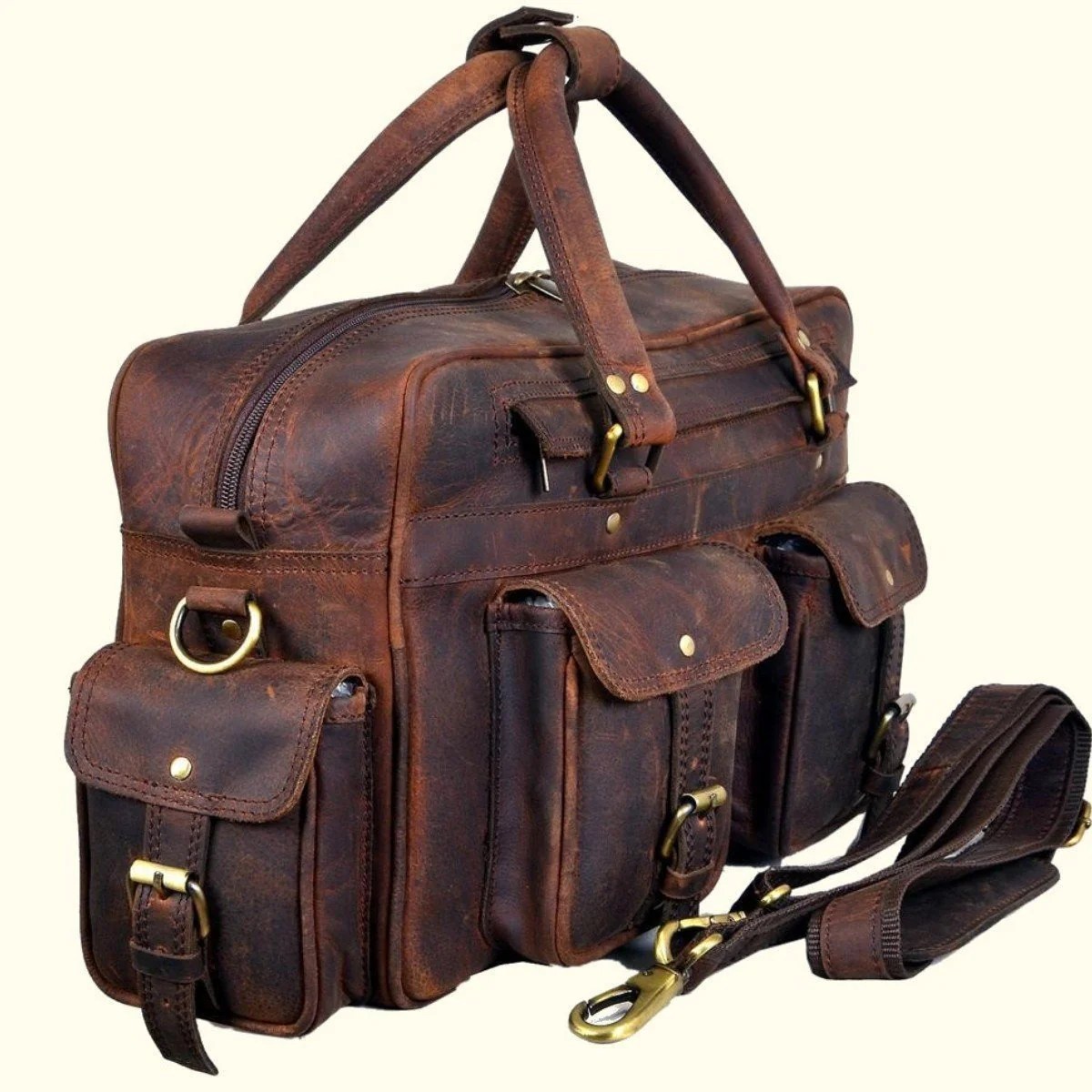 Retro Buffalo Leather Captain Briefcase Vintage Oak James Leather