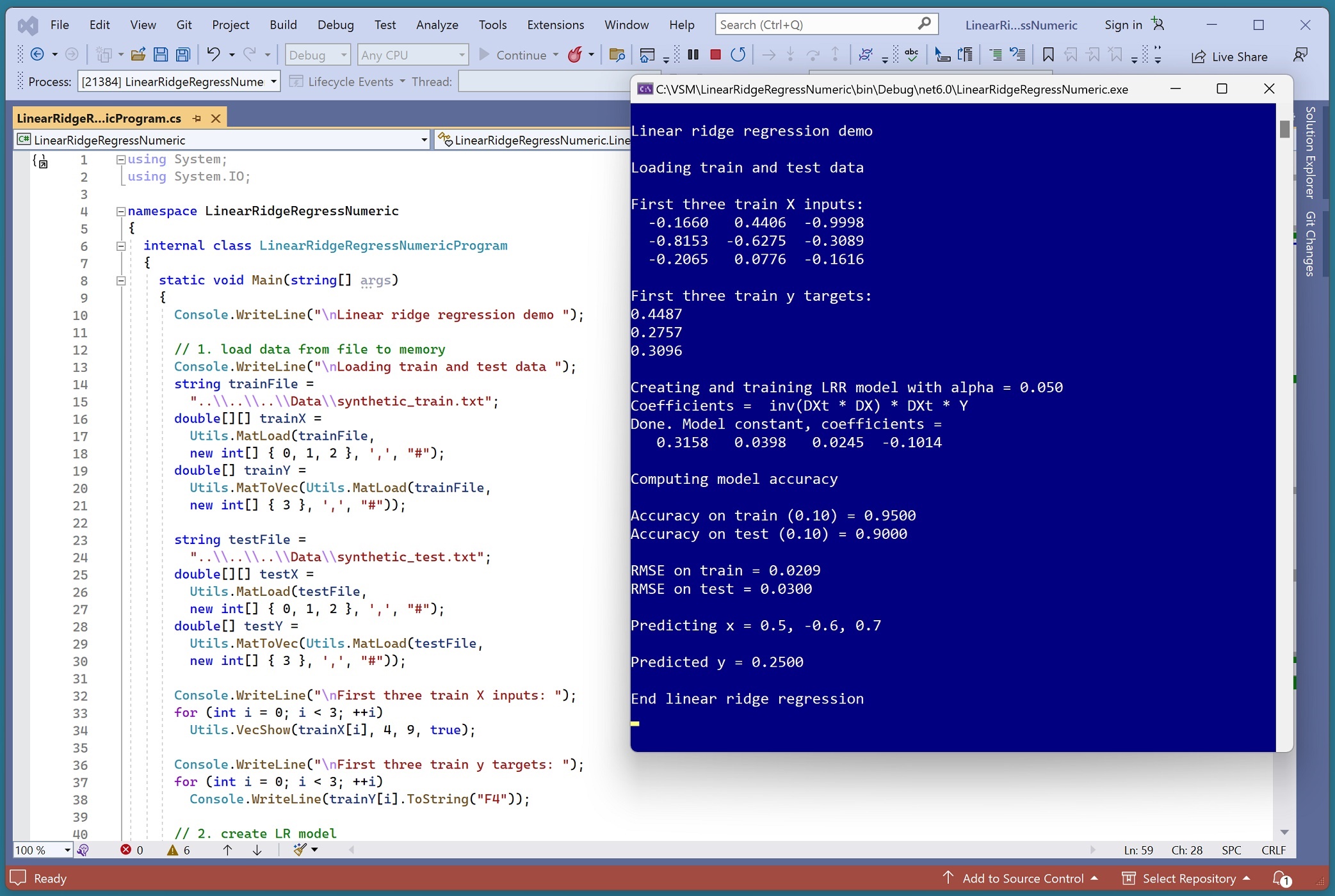 Linear Ridge Regression from Scratch Using C James D. McCaffrey