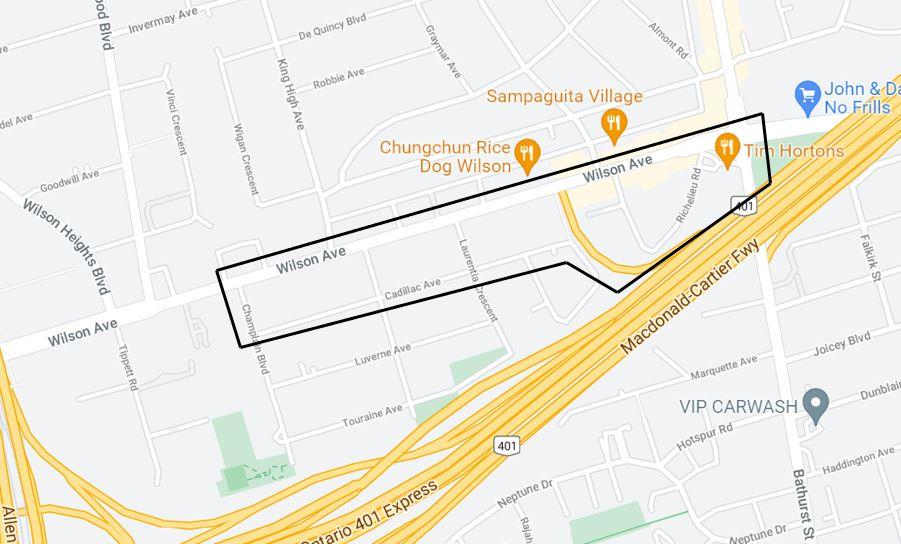 Notice Toronto Hydro on Wilson Avenue, between Bathurst Street