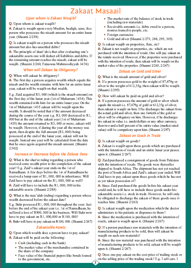 Zakat Explained Excellent Booklet Jamiatul Ulama KZN