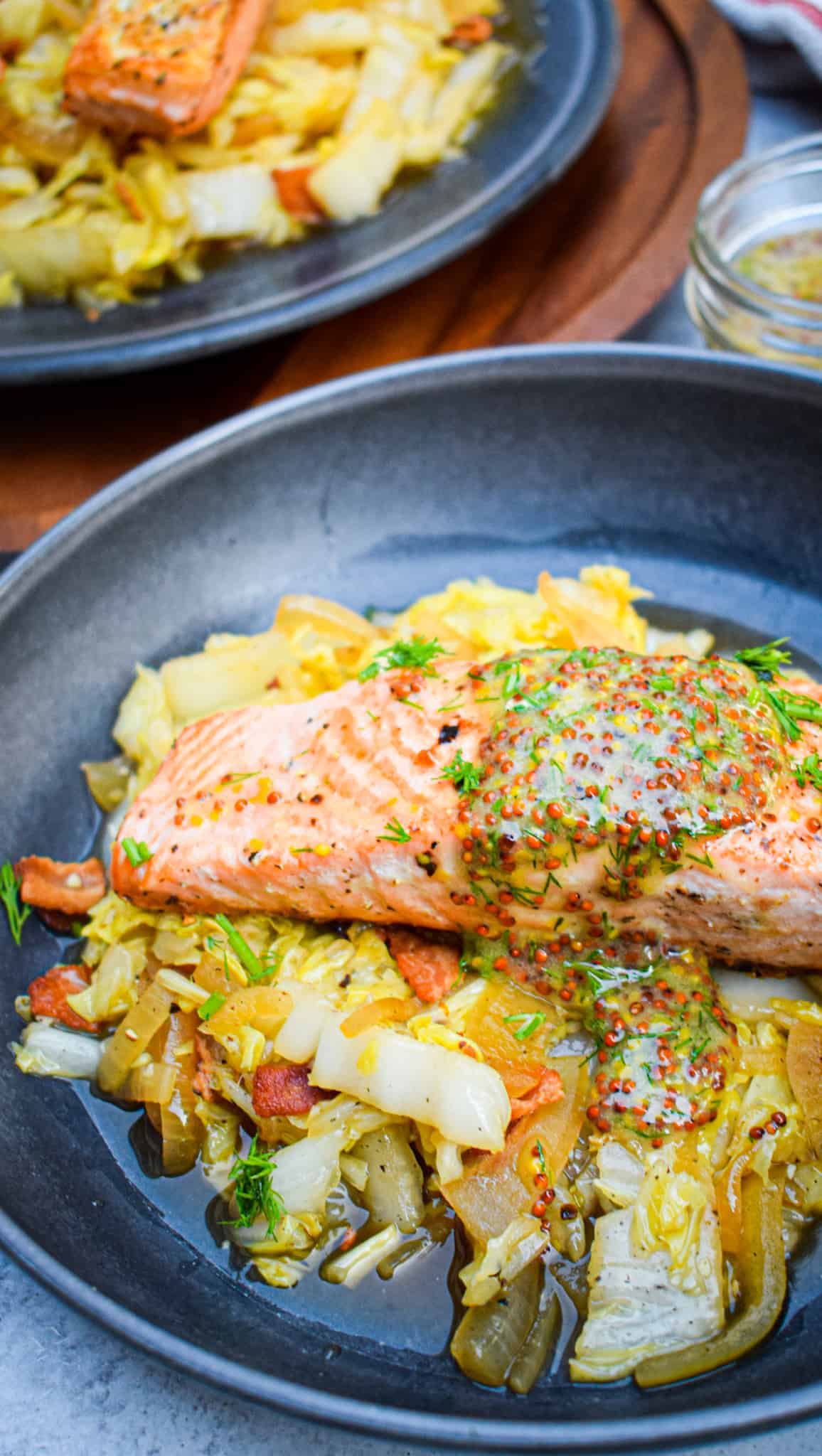 Pan Seared Salmon with Mustard Sauce and Bacon Fried Cabbage The Jam Jar Kitchen