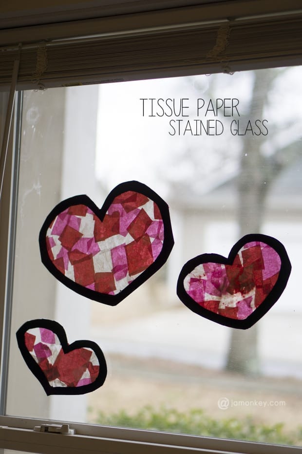 Tissue Paper Stained Glass Hearts JaMonkey