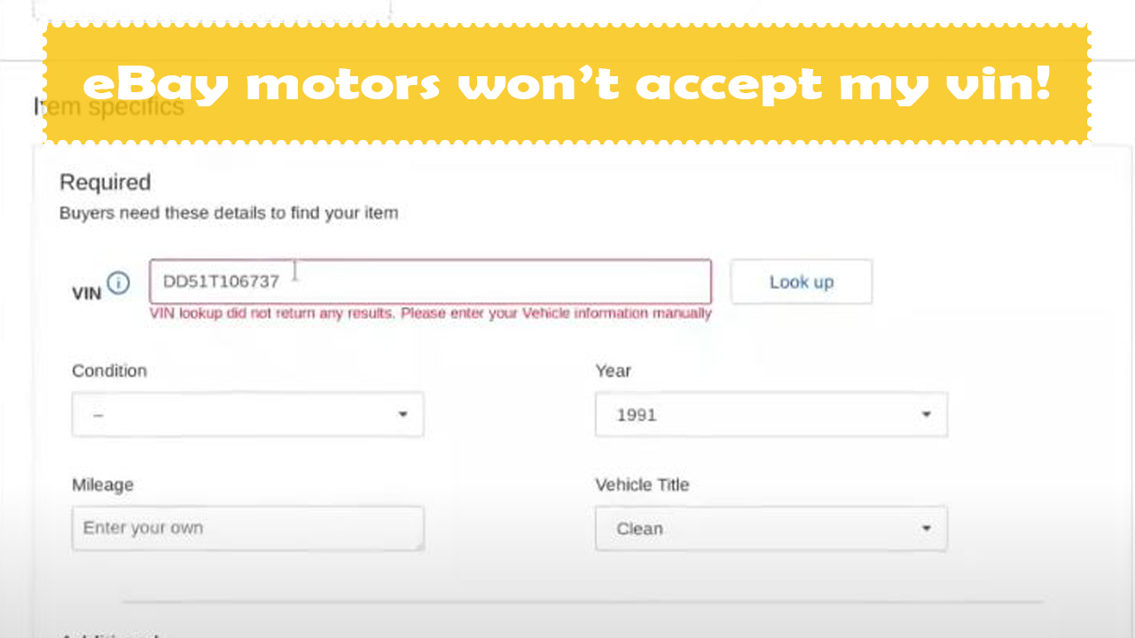 eBay motors won’t accept my vin! Jason Miller