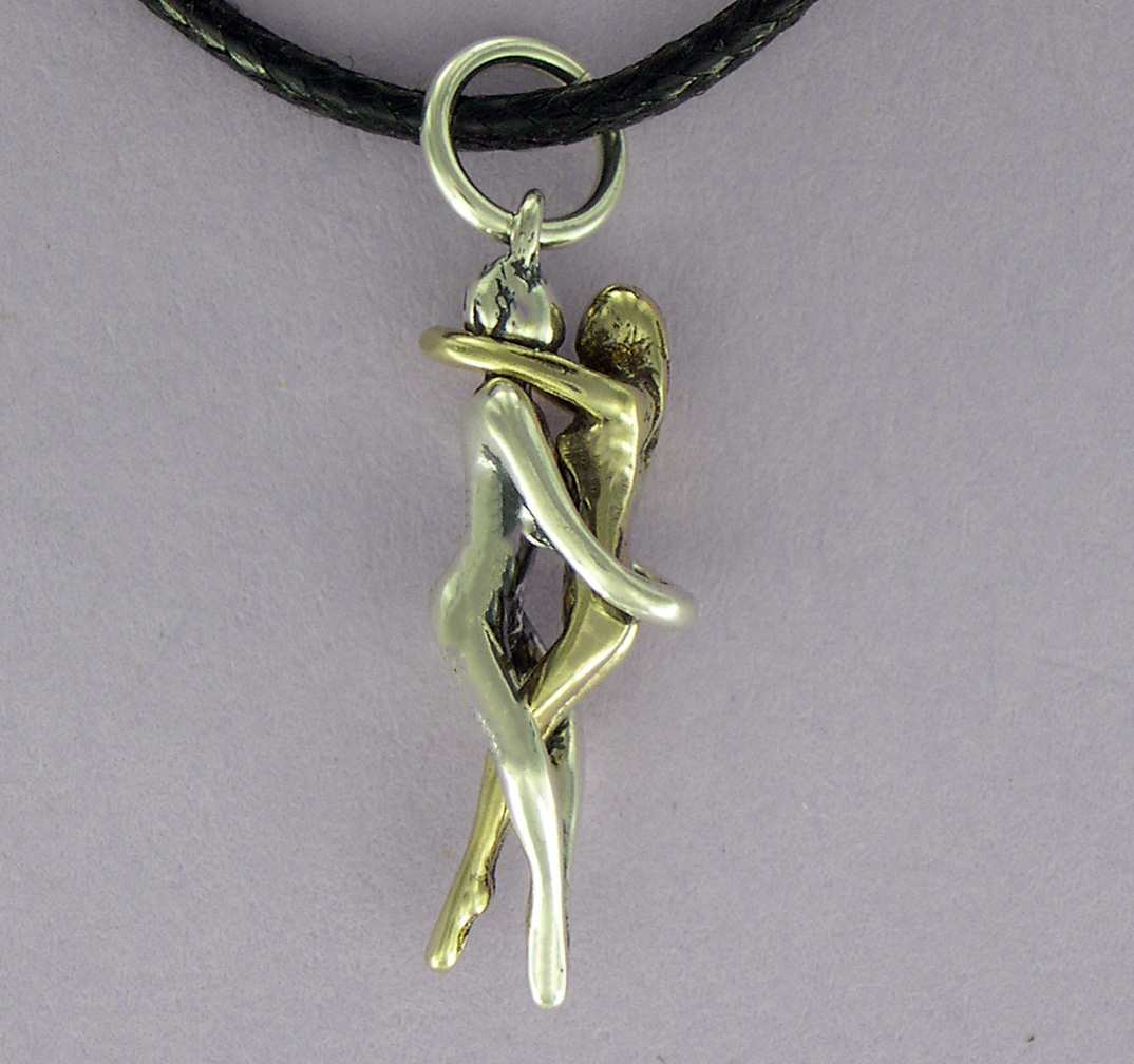 Man/Woman Embrace Puzzle NecklaceSilver & Bronze 2 Jane Iris Designs