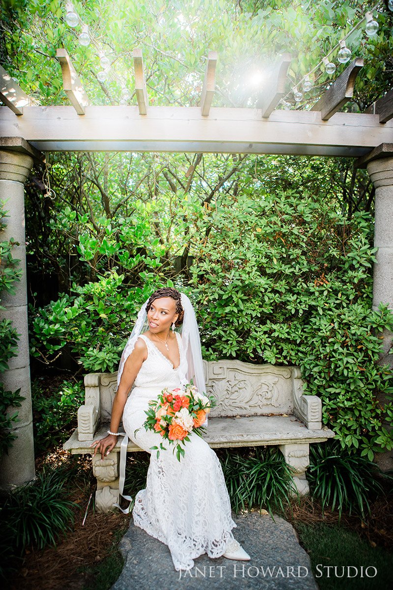 Bride Portrait Sitting Down in the Garden