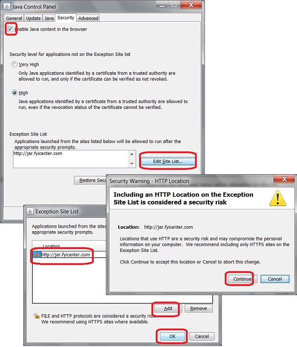 Add Security Exception for JavaWS to Run Application
