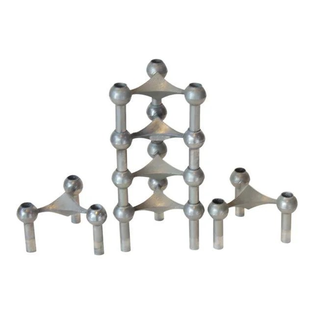 Set of Six Nagel Modular Candlesticks in Nickel Jarontiques