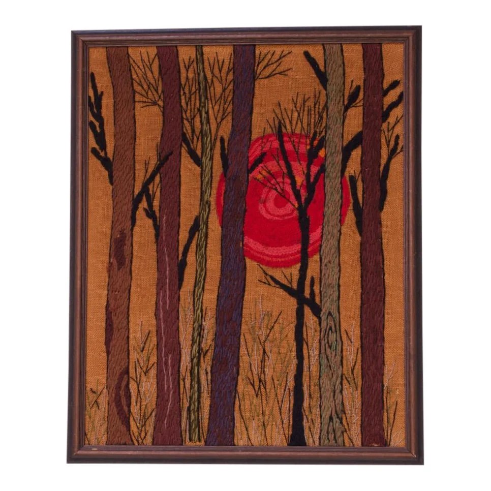 MidCentury Nature Study Crewel Embroidery Wall Hanging Jarontiques