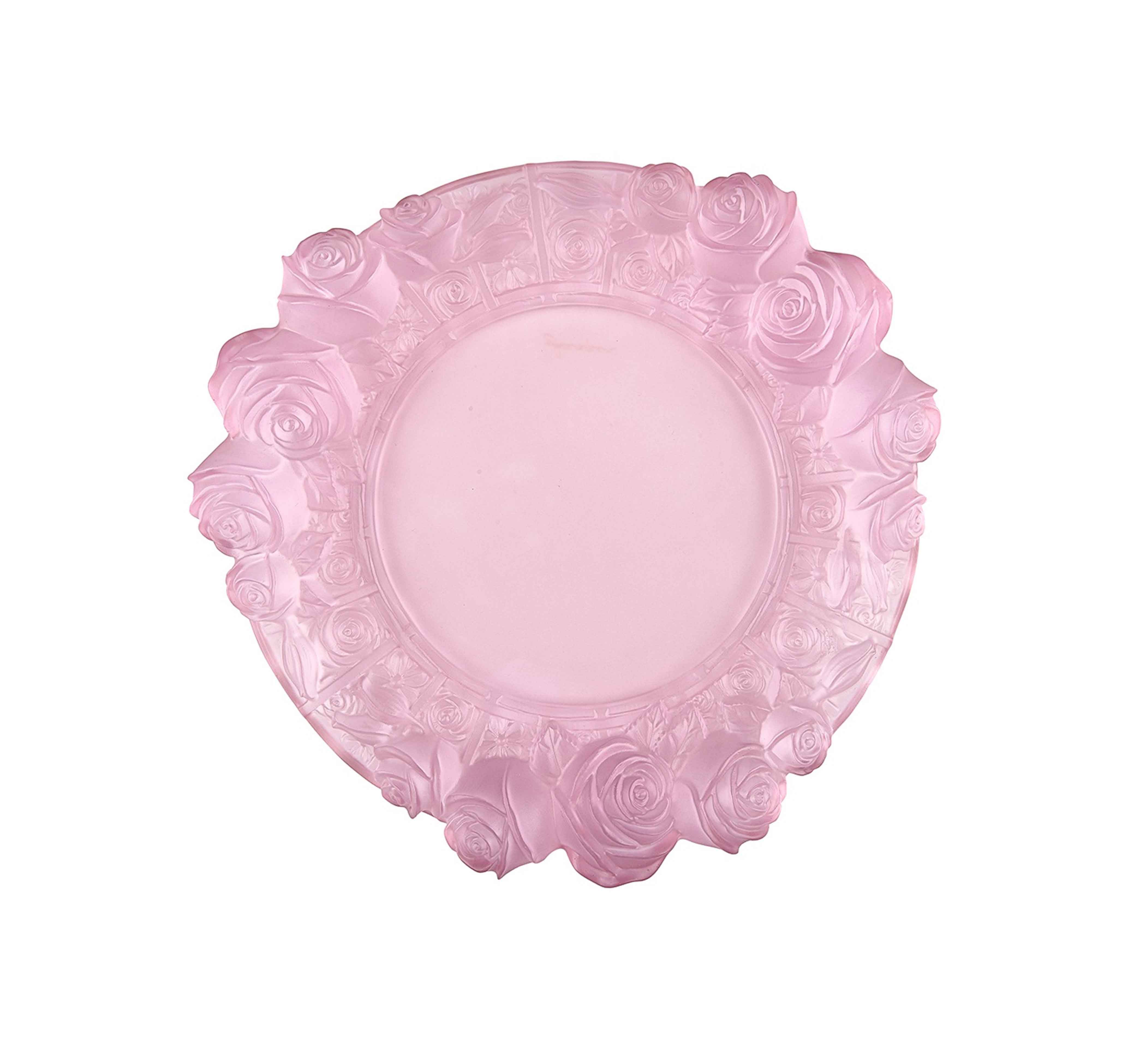 Round Pink Tray with Roses Jasper Crystal