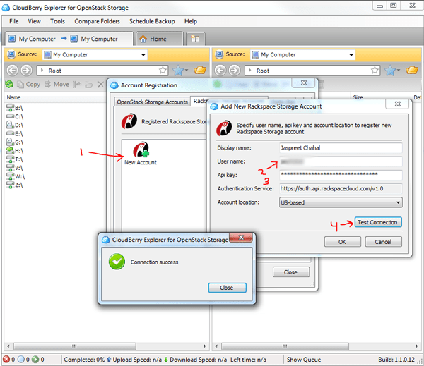 how to rackspace cloud files administration create/upload/delete