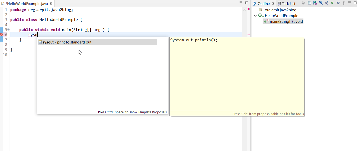 System.out.println shortcut in eclipse Java2Blog