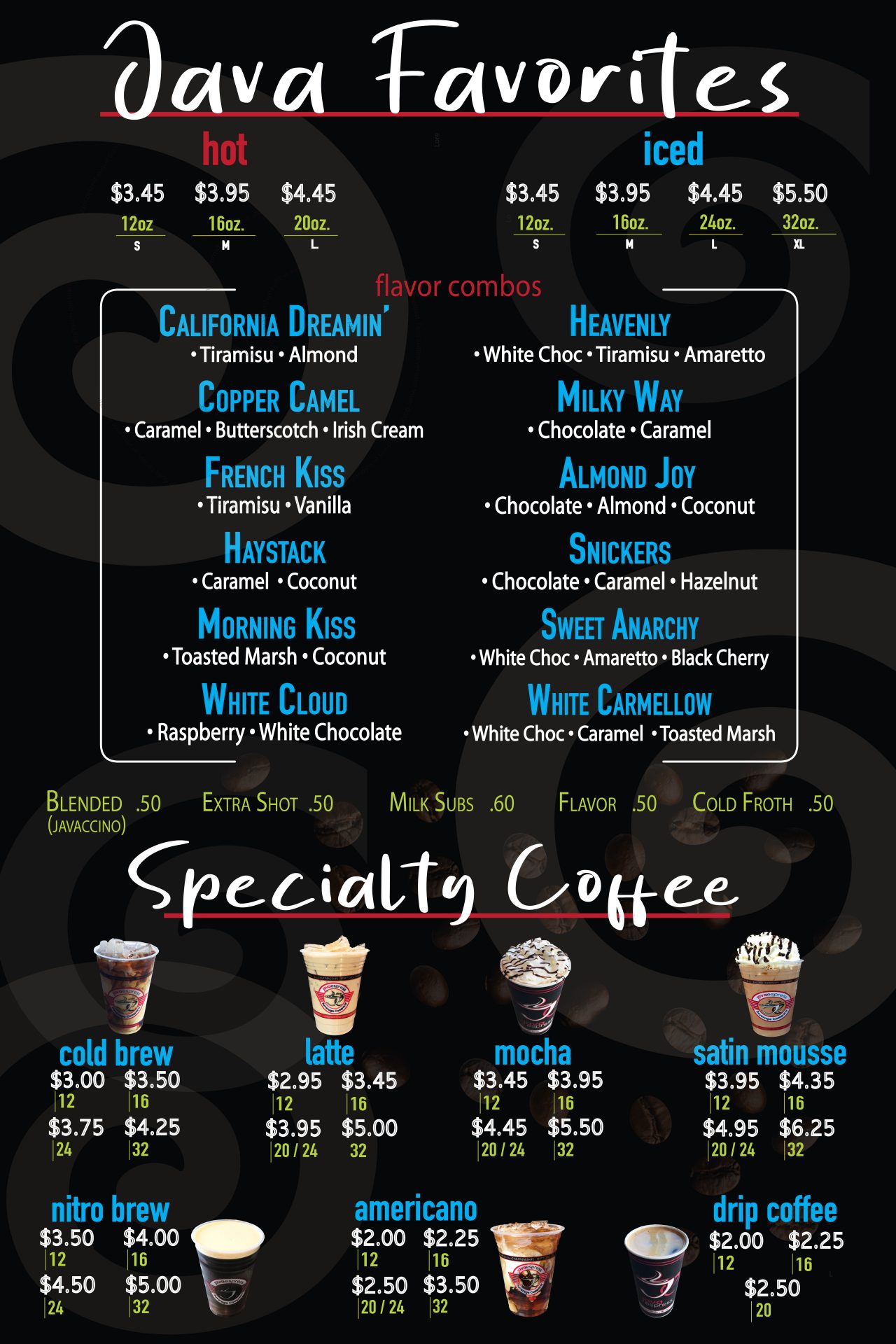 Menus & Flavor Combos Java Espress
