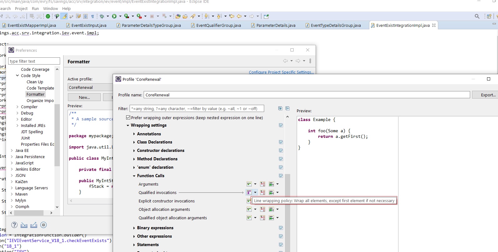 Eclipse code format for fluent API’s Java for Life