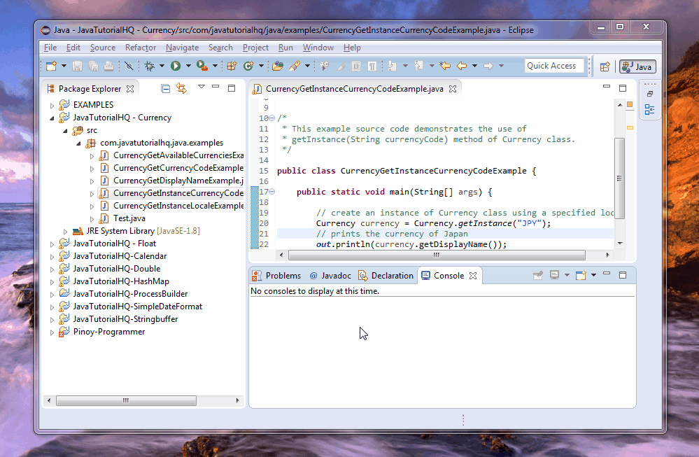 Java Currency getInstance() method example