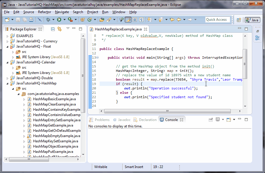 Java HashMap replace() method example