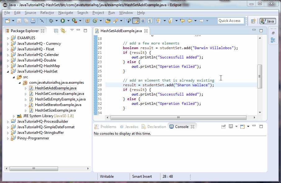Java HashSet add() method example
