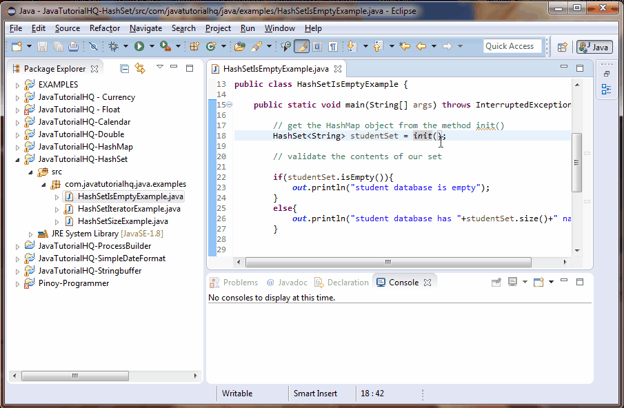 Java HashSet isEmpty() method example