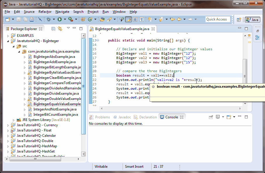 Java BigInteger equals() method example