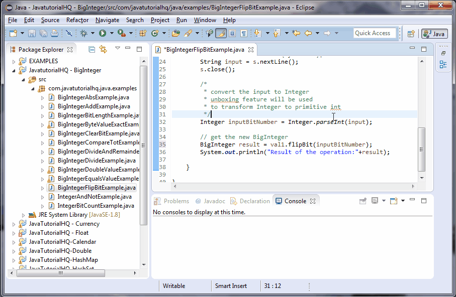 Java BigInteger flipBit() method example