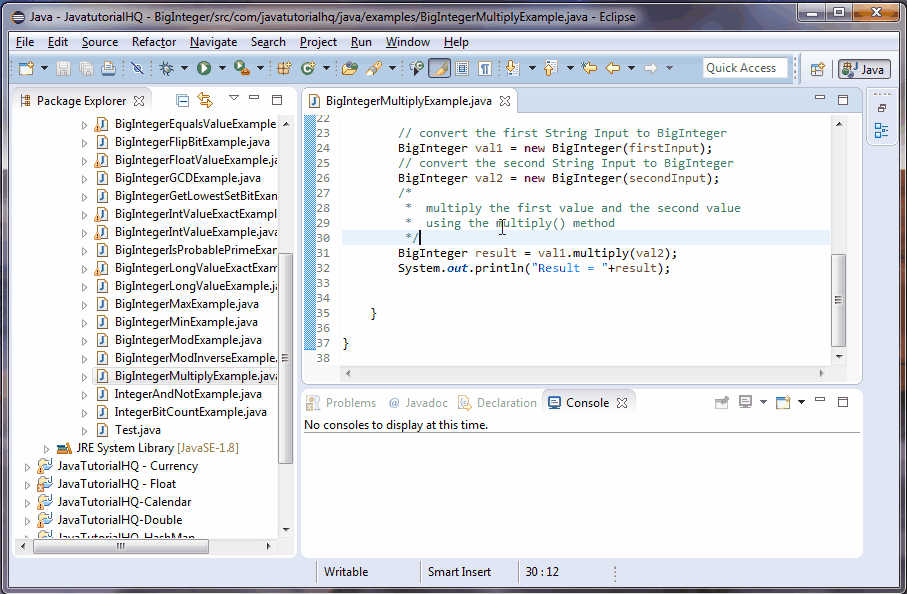 Java BigInteger multiply() method example