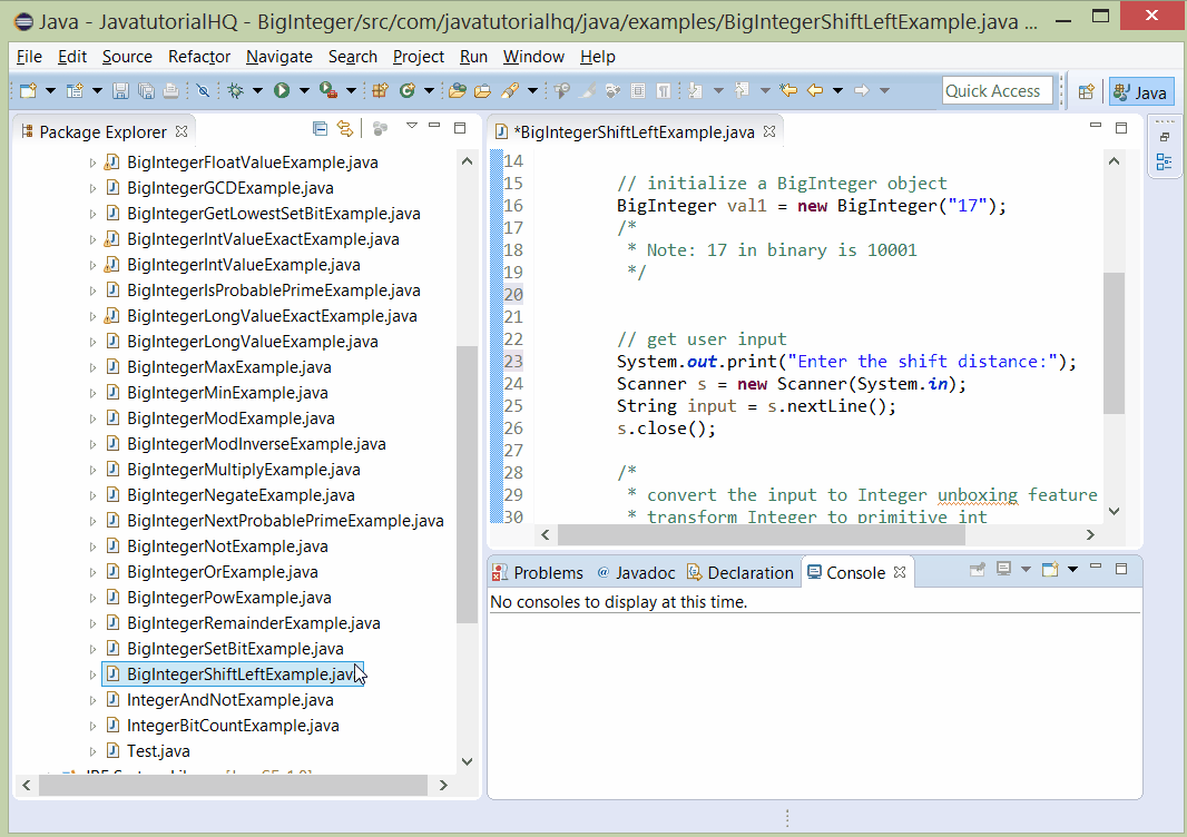 Java BigInteger shiftLeft() method example