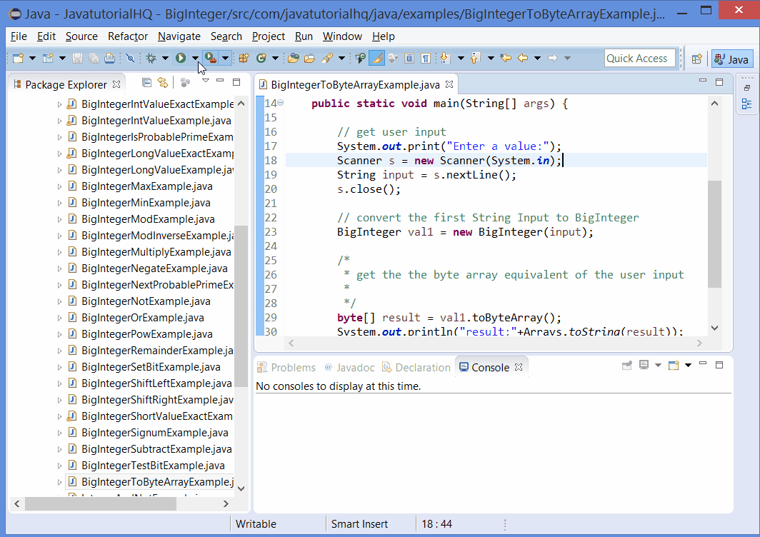 Java BigInteger toByteArray() method example