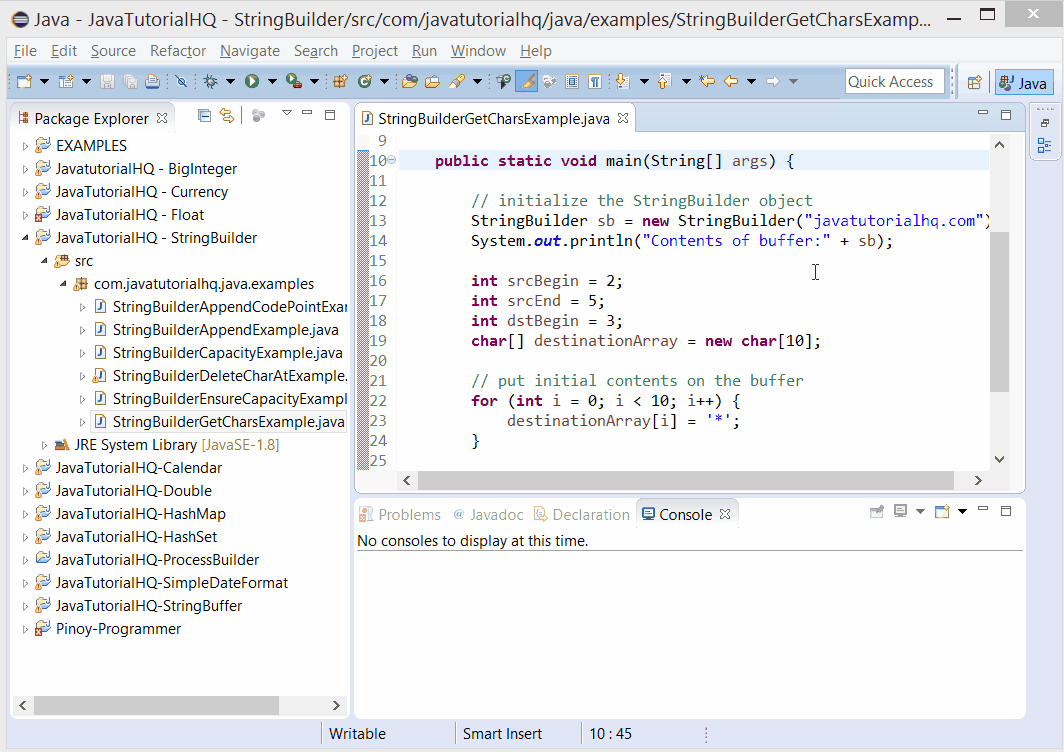 Java StringBuilder getChars() method example