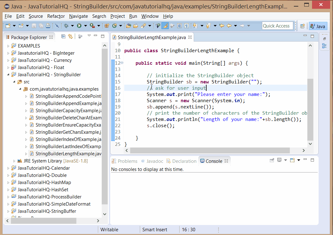 Java StringBuilder length() method example