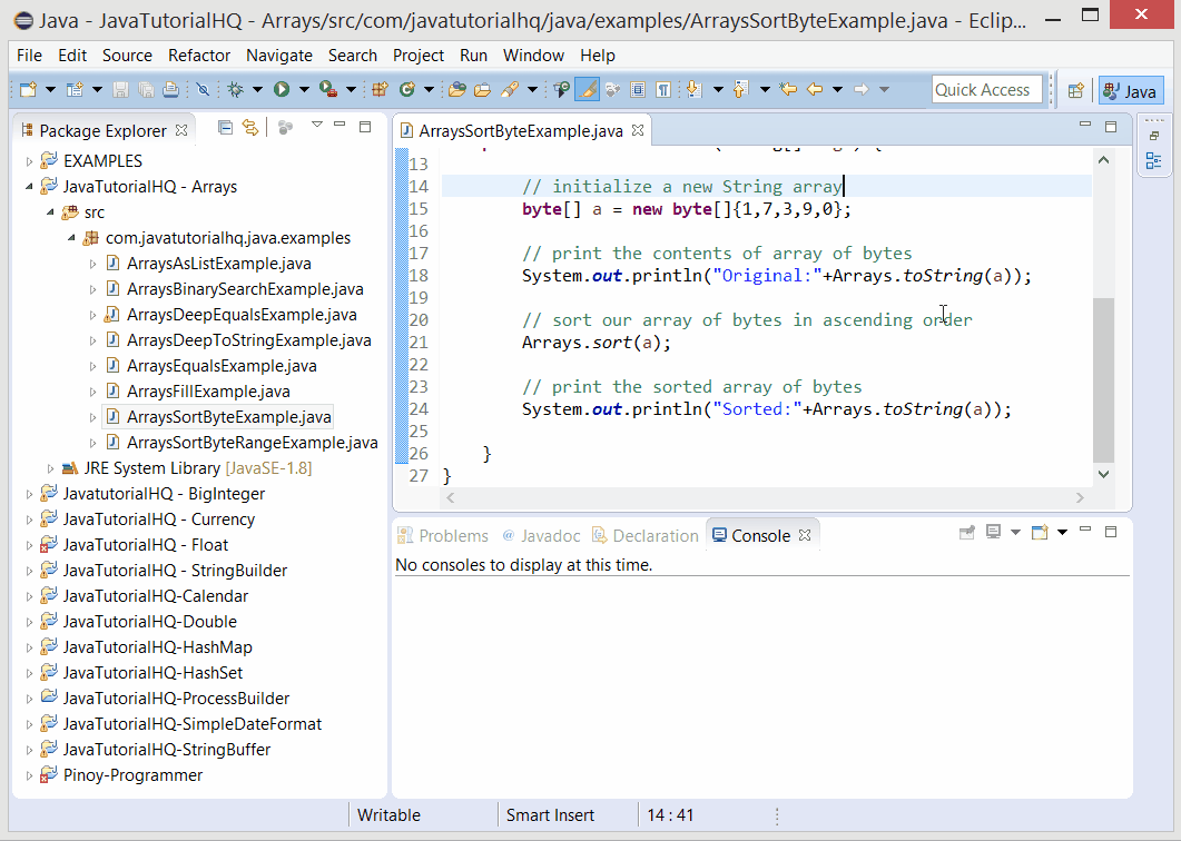 Java Arrays sort(byte[] a) method example