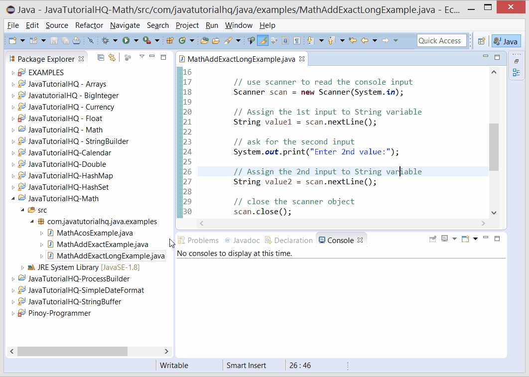 Java Math addExact(long x, long y) method example