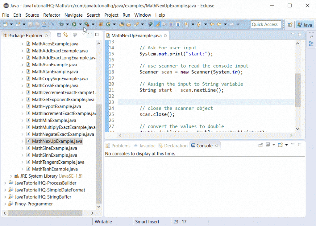 java lang Math nextUp() example output Java Tutorial HQ