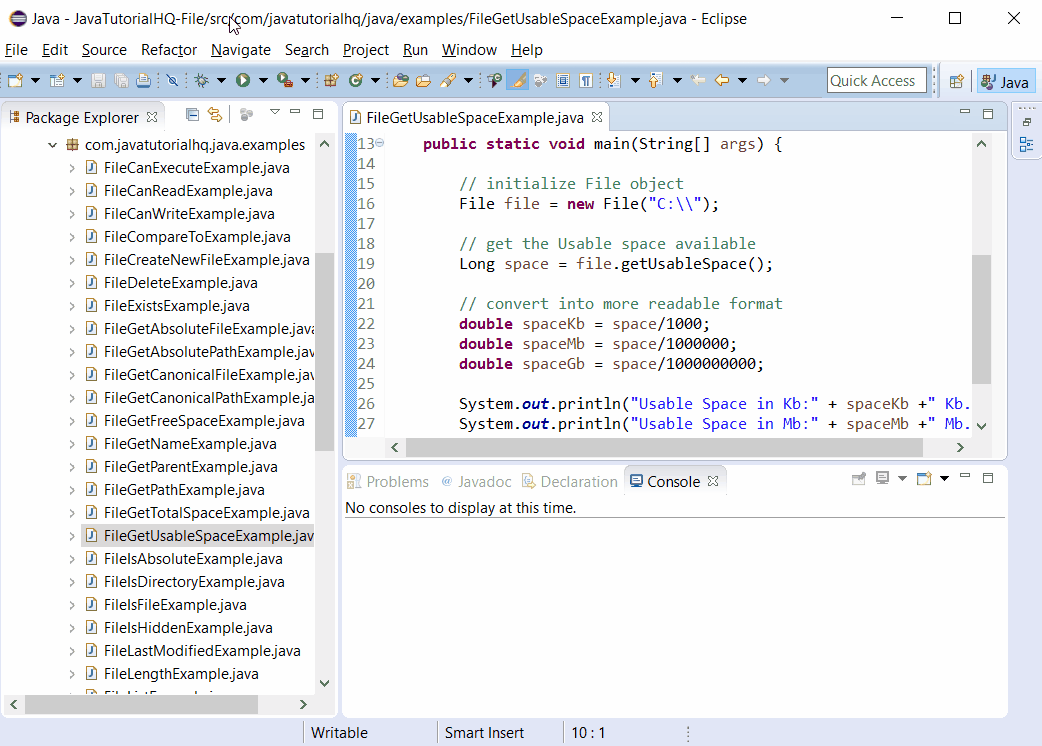 java lang File getUsableSpace() example output Java Tutorial HQ