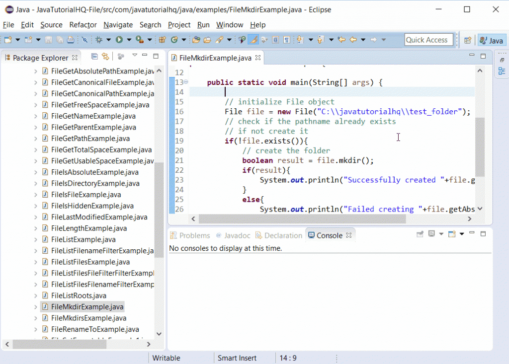 java lang File mkdir() example output Java Tutorial HQ