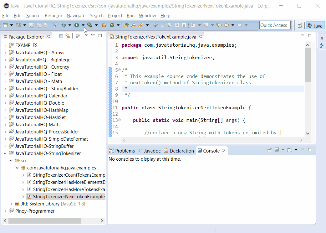 Java StringTokenizer nextToken() method example