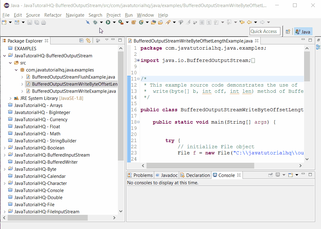 Java BufferedOutputStream write(byte[] b, int off, int len) method example