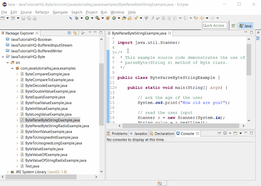 Java Byte parseByte(String s) method example