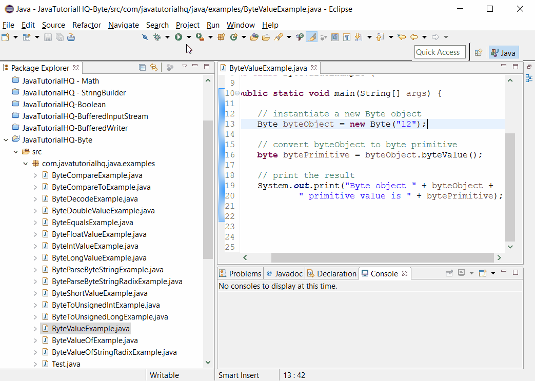 Java Byte byteValue() method example