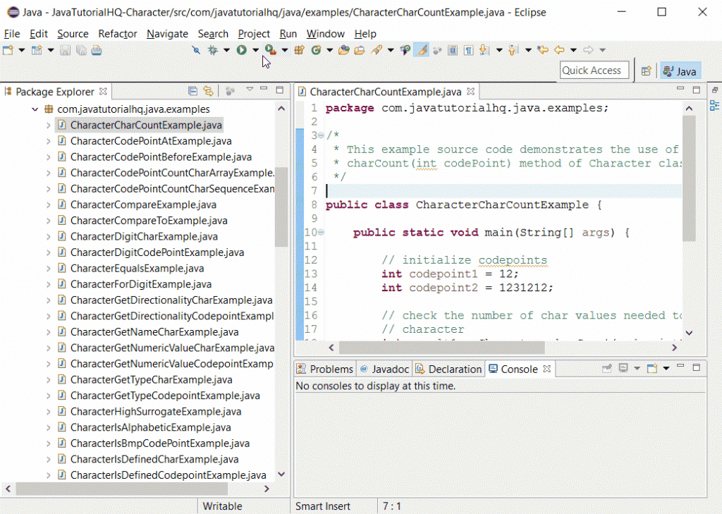 java Character charCount() example output Java Tutorial HQ